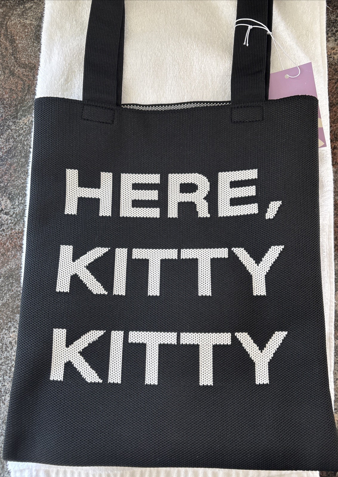 Here Kitty Kitty Cat Black White Fabric Tote Bag Cat Lady New NWT Meow Feline