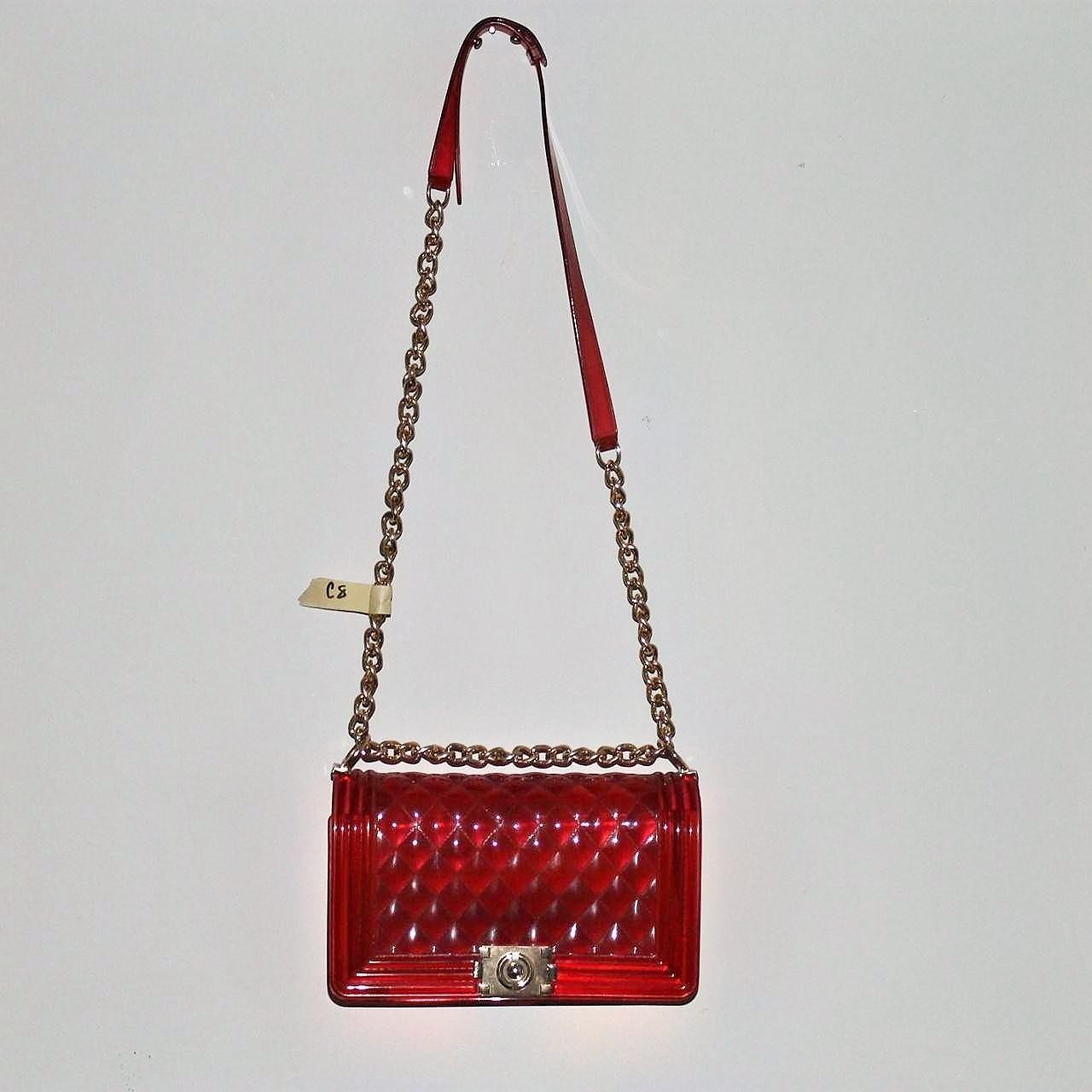Le Miel PVC pink Jelly purse with gold chain and clasp med. purse with pocket
