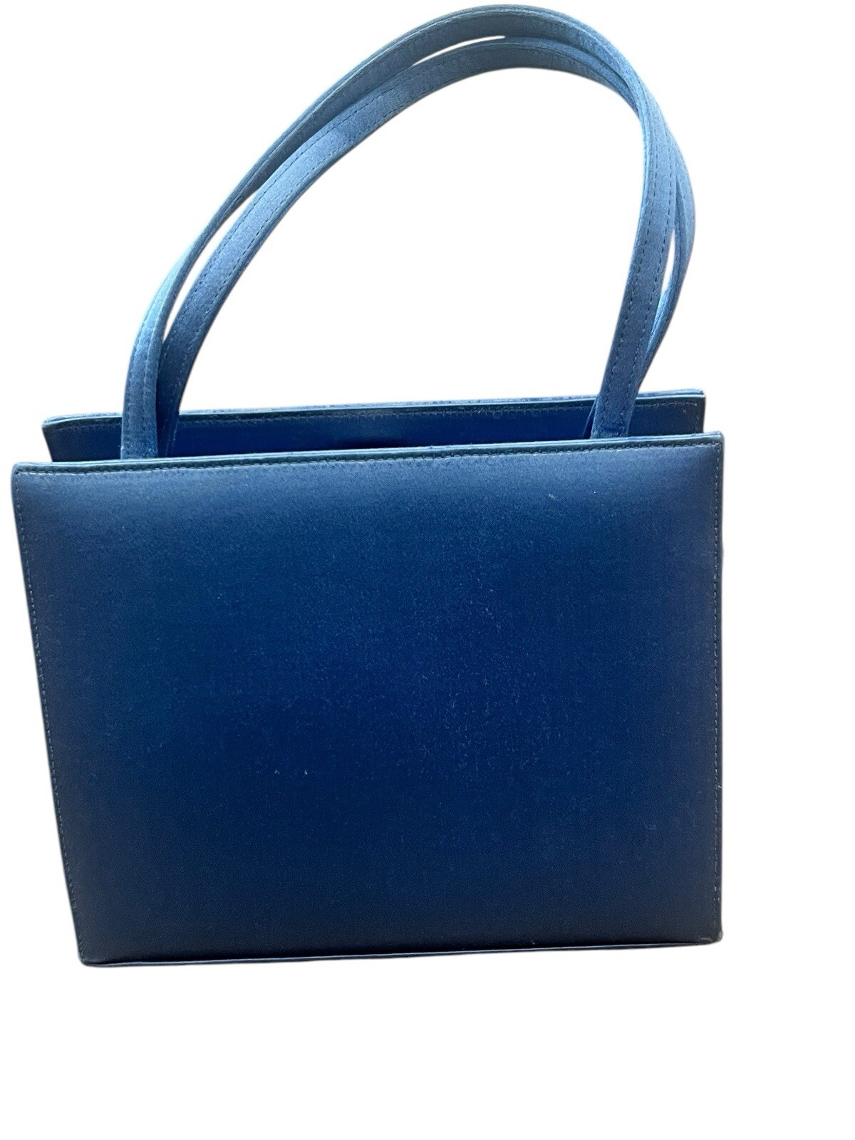 LAMBERSTON TRUEX SILK SATIN BLUE SMALL BOX DOUBLE HANDLE EVENING BAG PURSE