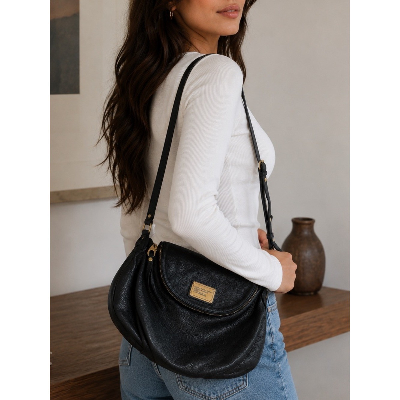 Marc by Marc Jacobs Classic Q Natasha Black Leather Crossbody Shoulder Bag Hobo