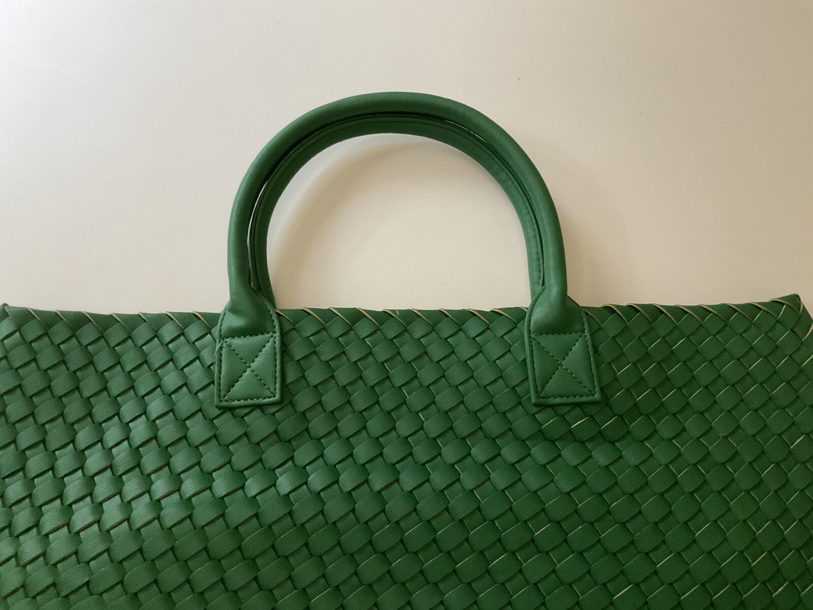 NEW Woven Faux Leather Large Tote Bag Braided Vegan Leather Dark Grass Green
