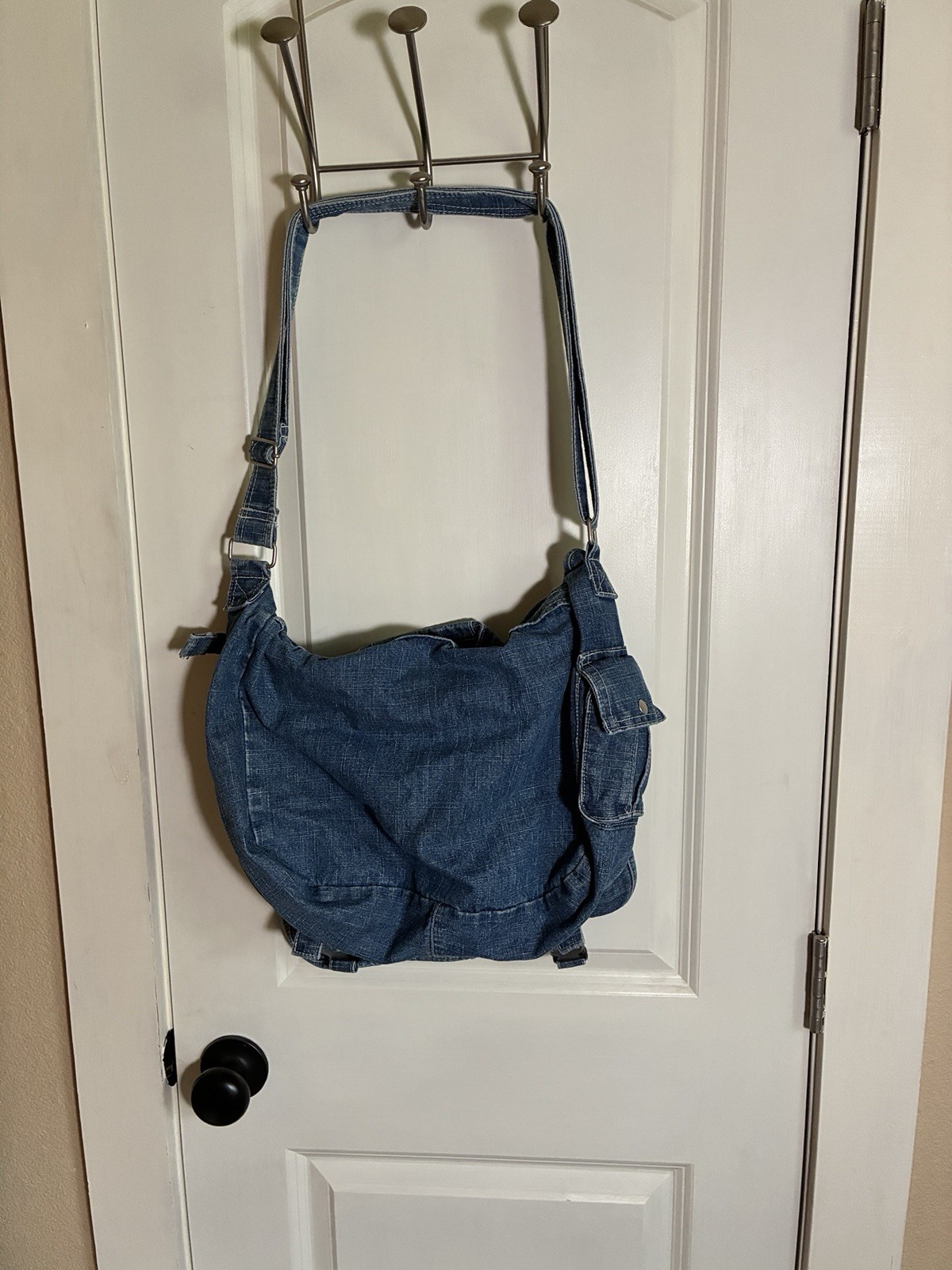 Denim Messenger Shoulder Bag Jean Crossbody Shoulder Large Cargo Pocket Boho