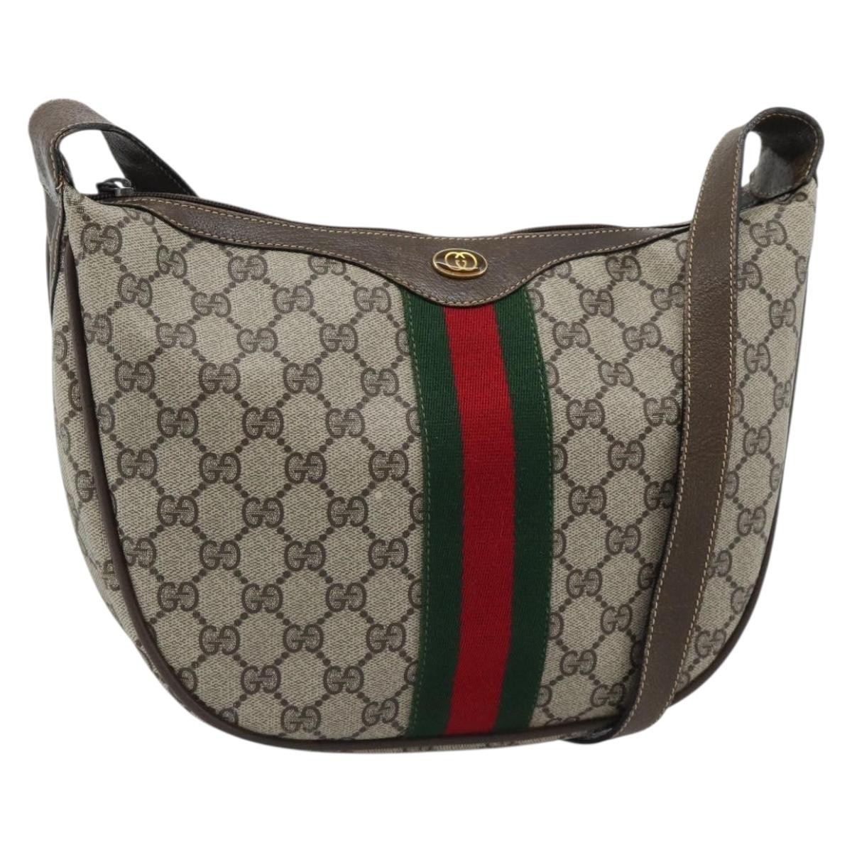GUCCI GG Supreme Web Sherry Line Bag PVC Beige Gold 10 01 3840 Auth mr2681