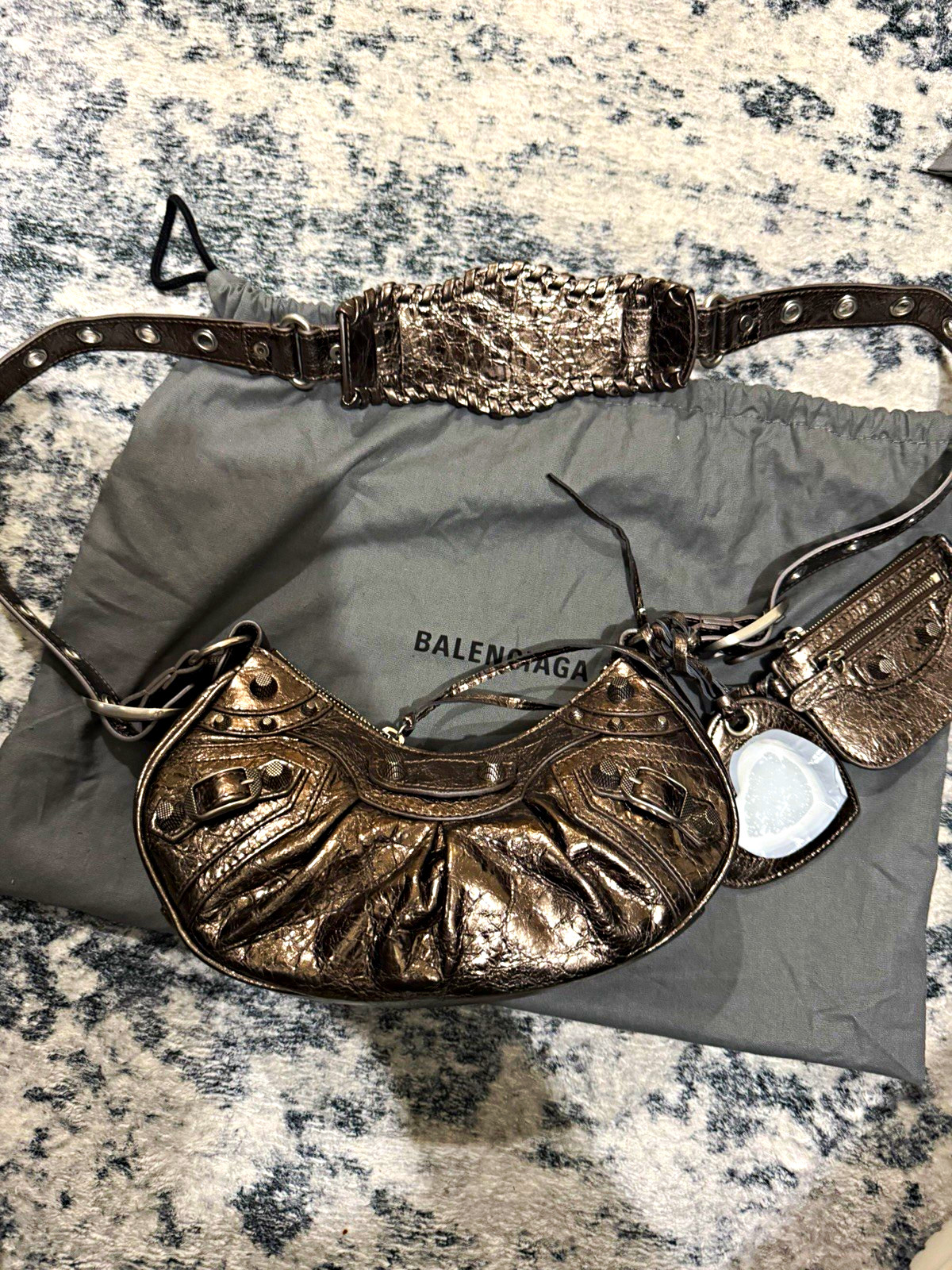 Balenciaga Le Cagole xtra Small Metallic bronze Shoulder Bag w Mirror & Dust Bag
