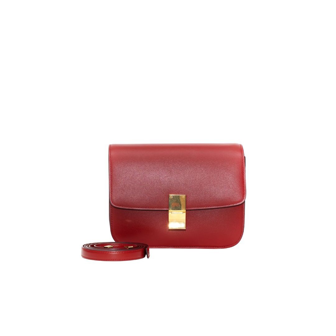 CELINE Classic Medium Red Leather Bag 18х24х5cm