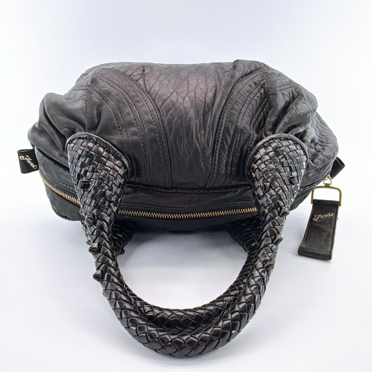 Fendi Spy Bag Handbag Top Handle Black Zucca Canvas Leather 303Q10