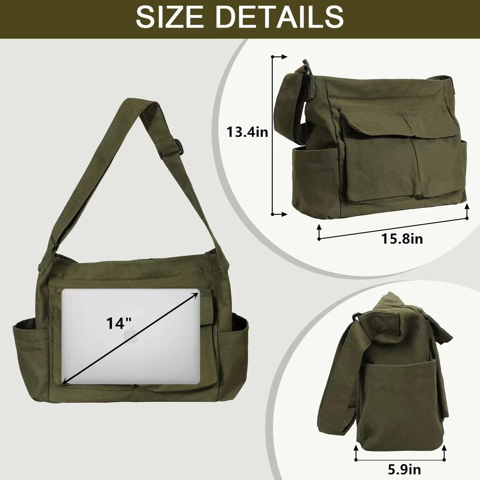 Canvas Messenger Bag Large Hobo Crossbody Bags with Multiple Pockets,School V…