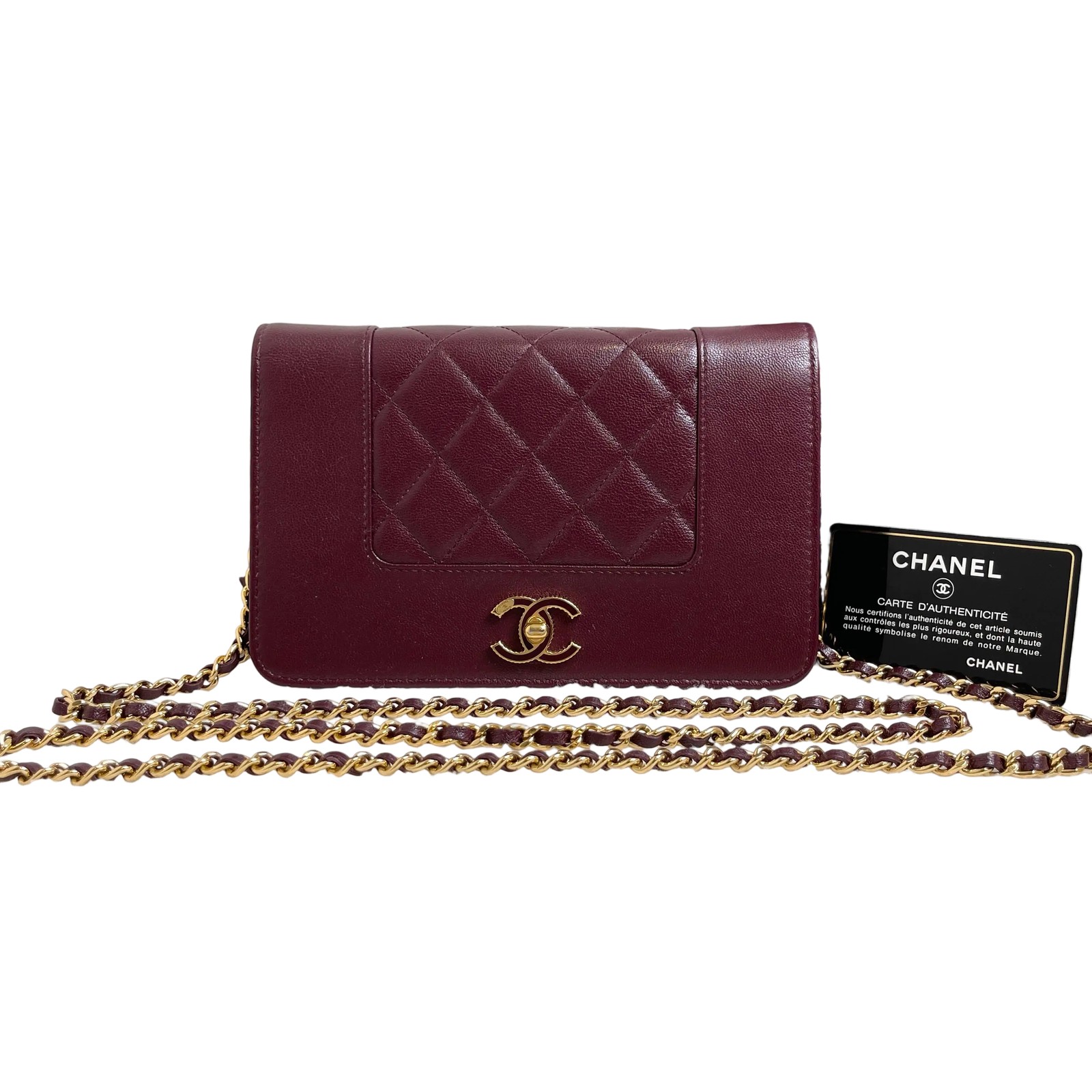 Chanel Classic Flap WOC Burgundy Lambskin Chain Crossbody Bag