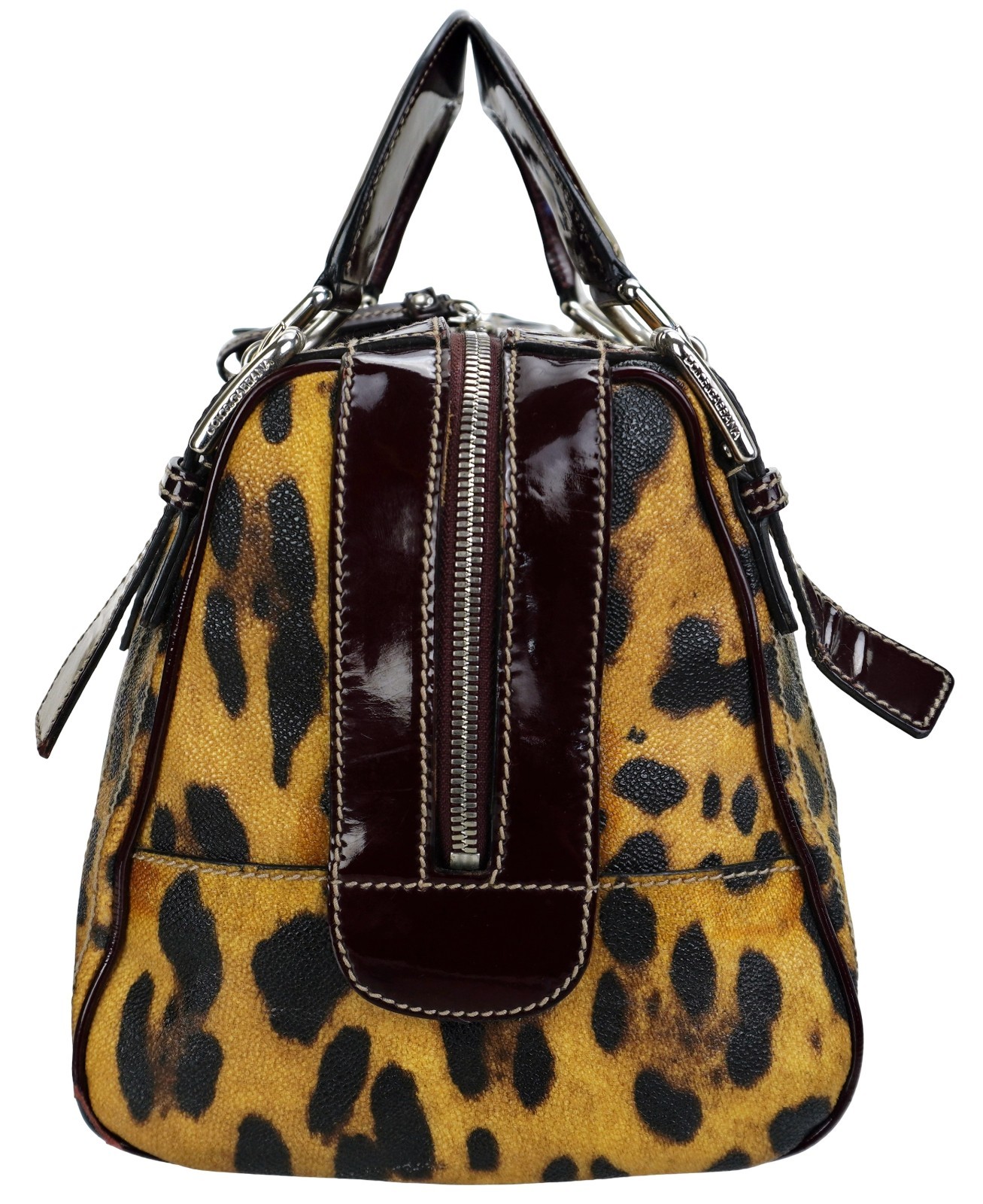 DOLCE & GABBANA Miss Easy Way Leopard Print Canvas Leather Boston Tote Bag
