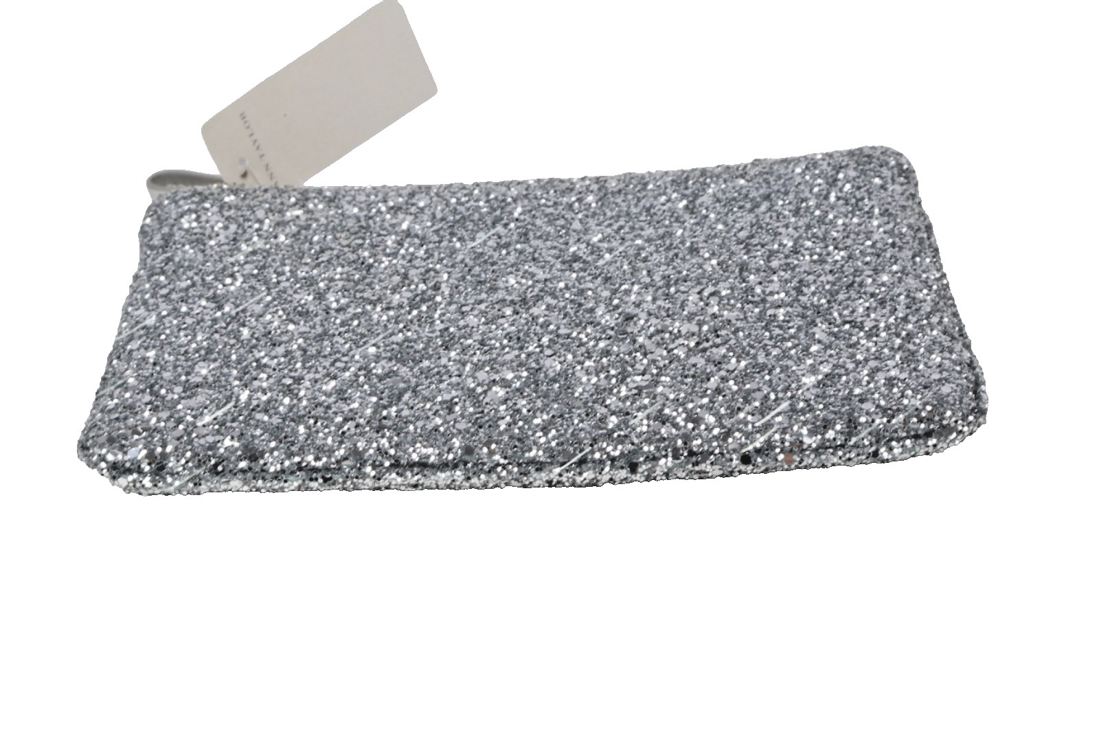 Ann Taylor Metallic Silver Sparkle Glitter Zipper Clutch Evening Party Bag