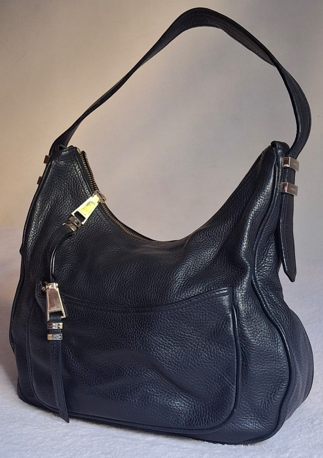 LANCEL PARIS 1876 Rare Black grained Cowhide Leather Medium Shoulder Bag A06622