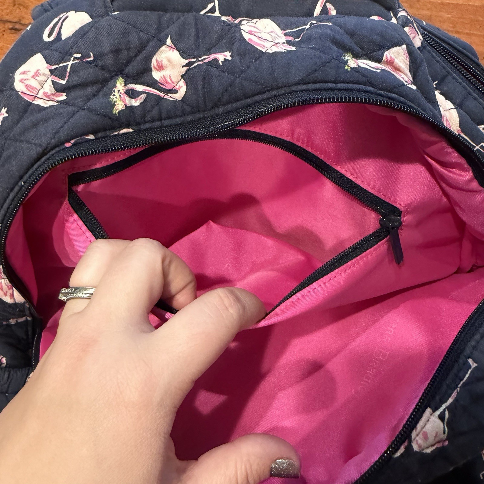 Vera Bradley Flamingo Fiesta Quilted Essential Compact Backpack 18 Inches