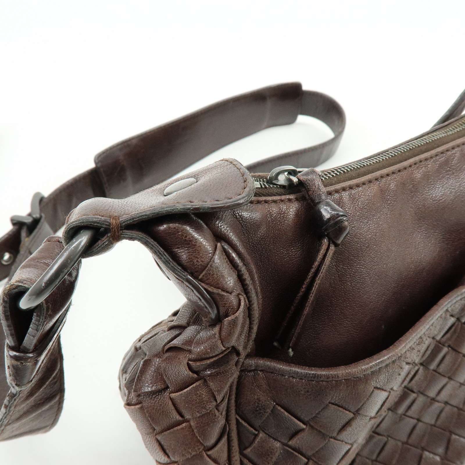 BOTTEGA VENETA Intrecciato Leather Shoulder Crossbody Bag Brown Auth Used F/S