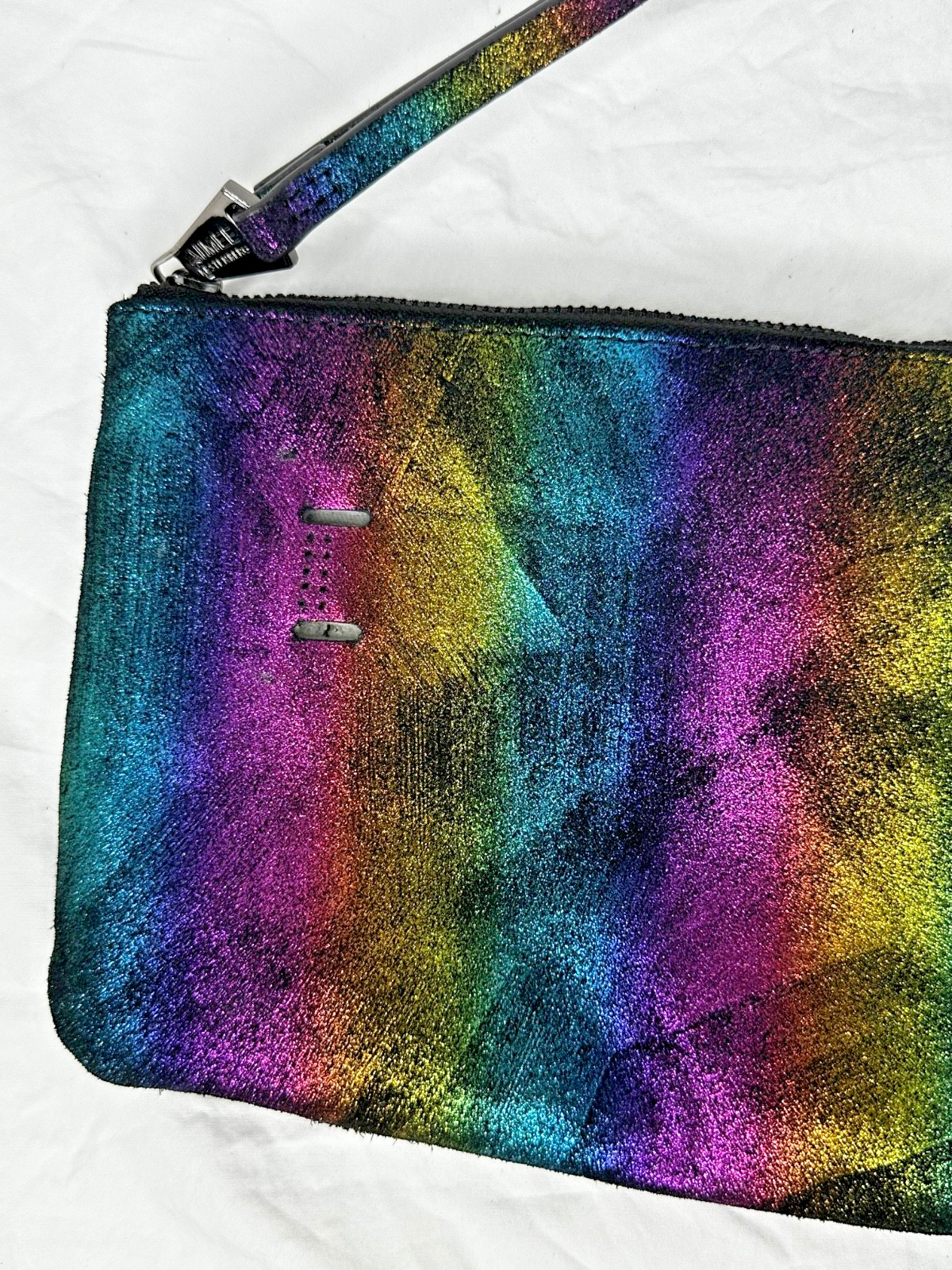 AIMEE KESTENBERG Melville Pouch NO strap Rainbow Brushed Metallic Leather