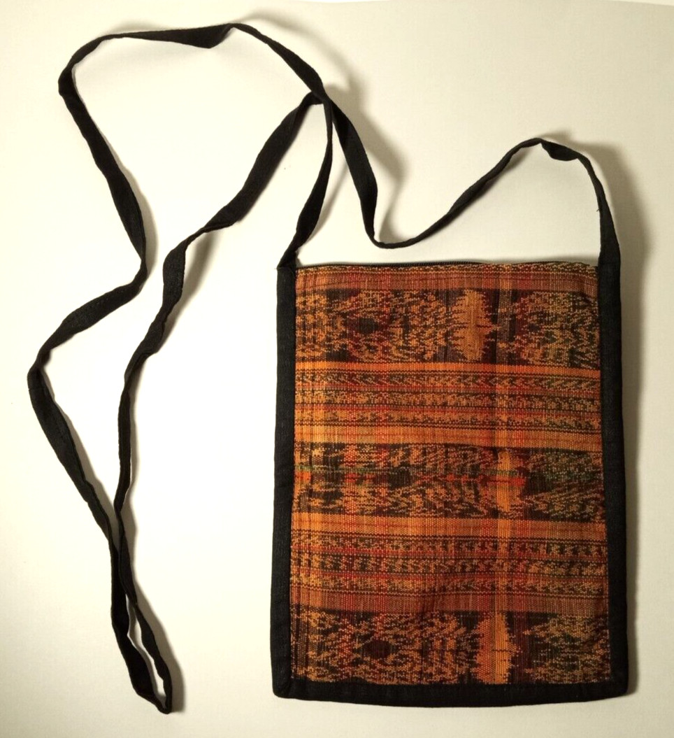 Ethnic Pouch Purse Embroidered Woven Orange Green Brown Black Floral 6.75×8.5 In