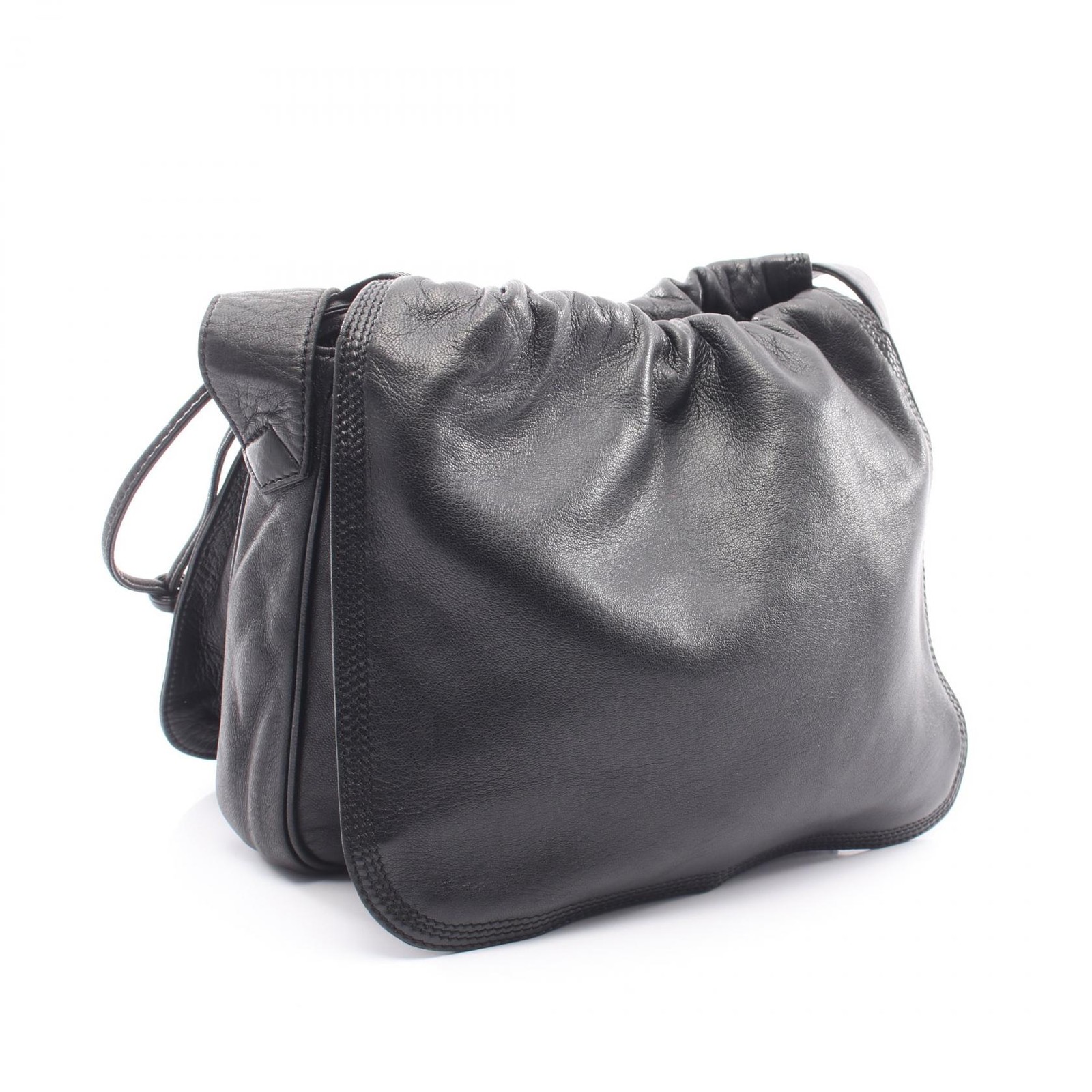 LOEWE Anagram Drawstring Shoulder Crossbody Bag leather Black Used Women