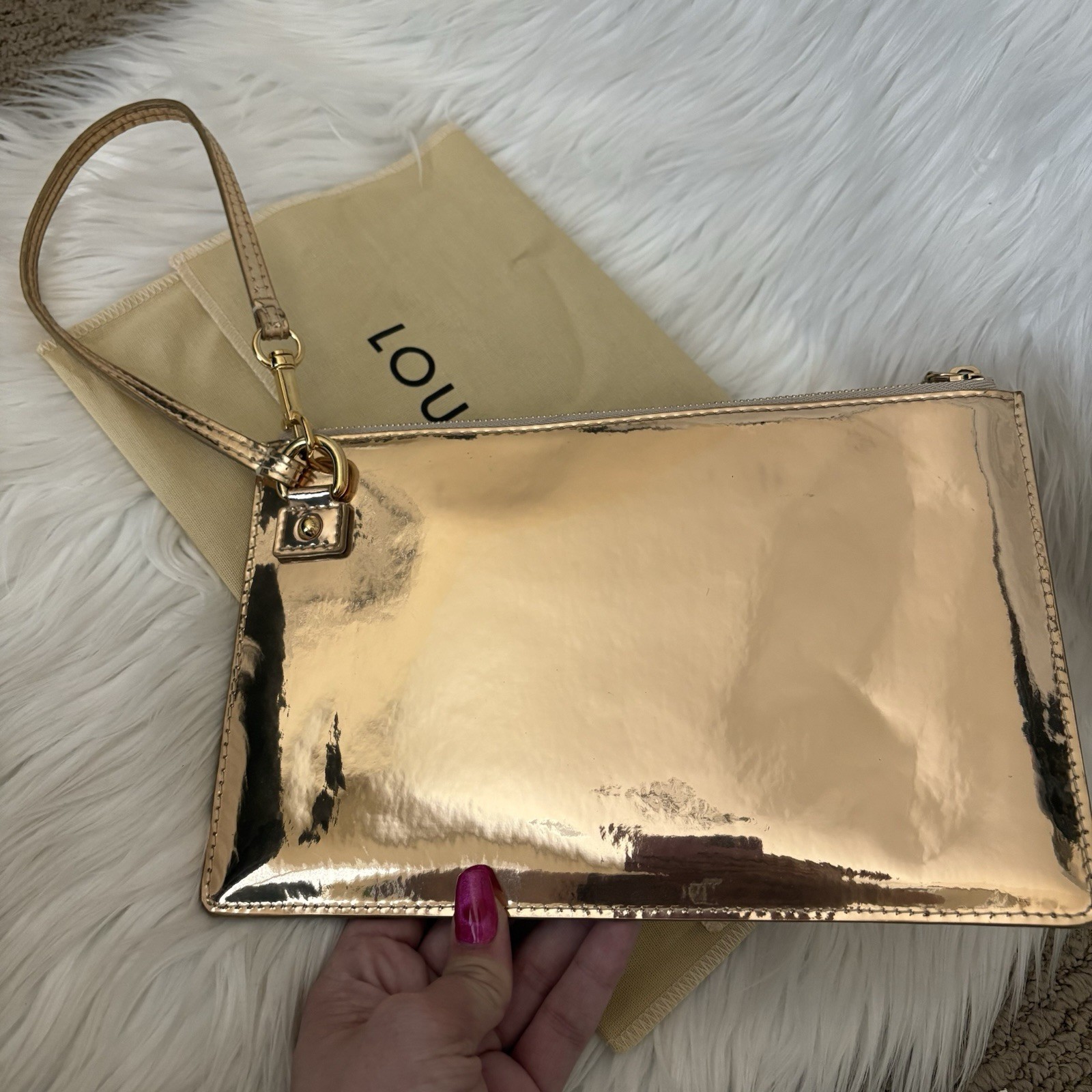 Authentic 2006 Louis Vuitton Gold Dore Miroir Mirror Flat Pochette Bag EUC
