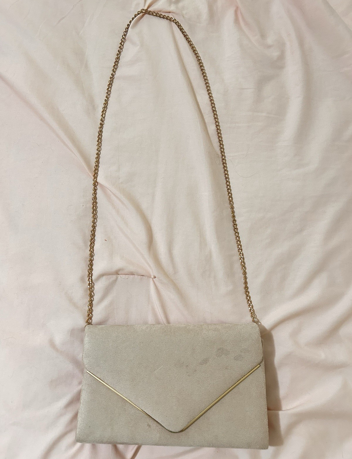 Dasein Beige Envelope Clutch Gold Chain Strap Magnetic w Inner Pockets