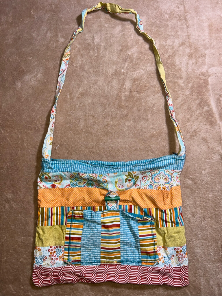 Boho Patchwork Crossbody Bag Multi Color Cotton Fabric Paisley Stripe Satchel