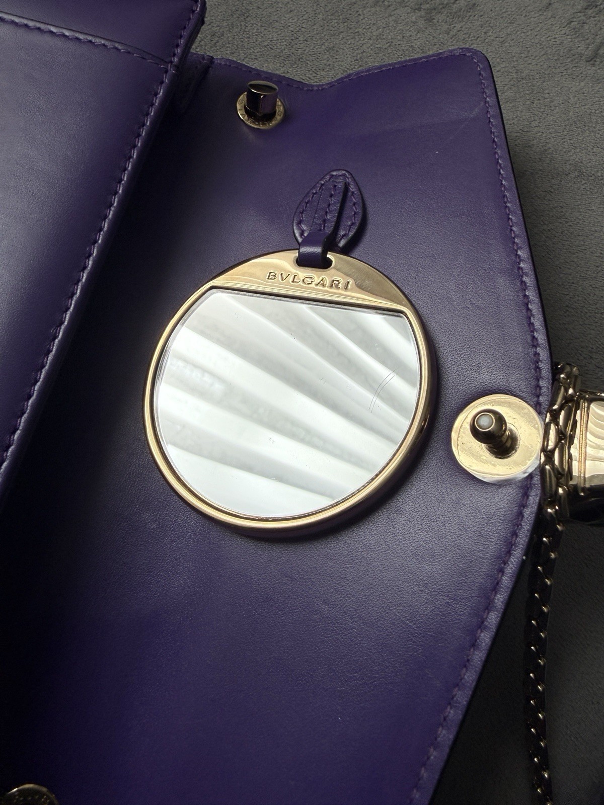 Authentic BVLGARI Serpenti Forever Purple Leather Crossbody Bag Snake Head Italy