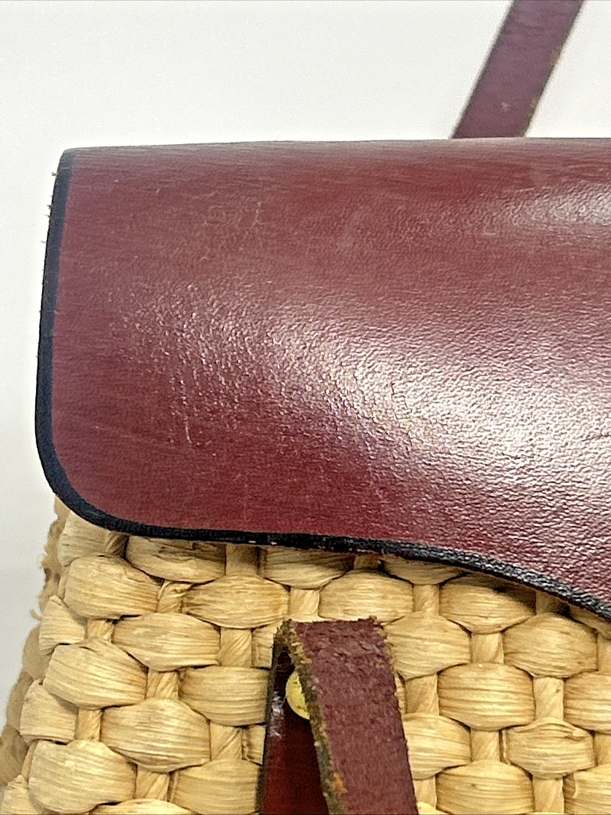 Vintage Handbag Woven Straw Rattan Leather Satchel 60s70s Cottagecore
