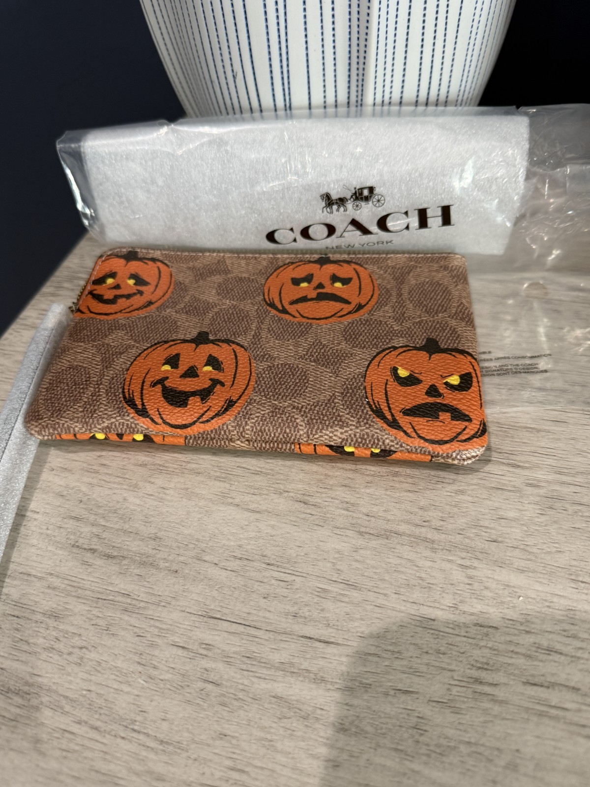 Coach Wristlet New with Tags Corner Zip in Signature Canvas with Pumpkins