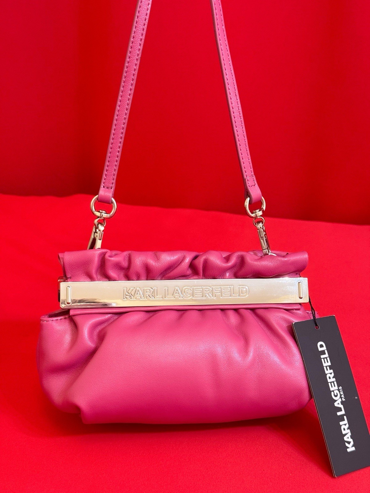 Rose Pink Karl Lagerfeld Paris Lambskin Mini Bag Clutch Cloud 8x4x4