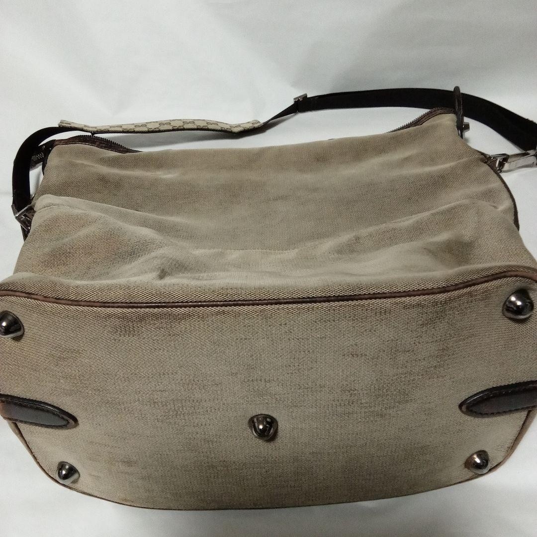 GUCCI Beige Canvas Shoulder Bag Adjustable 120cm Strap No Top Hardware Authentic