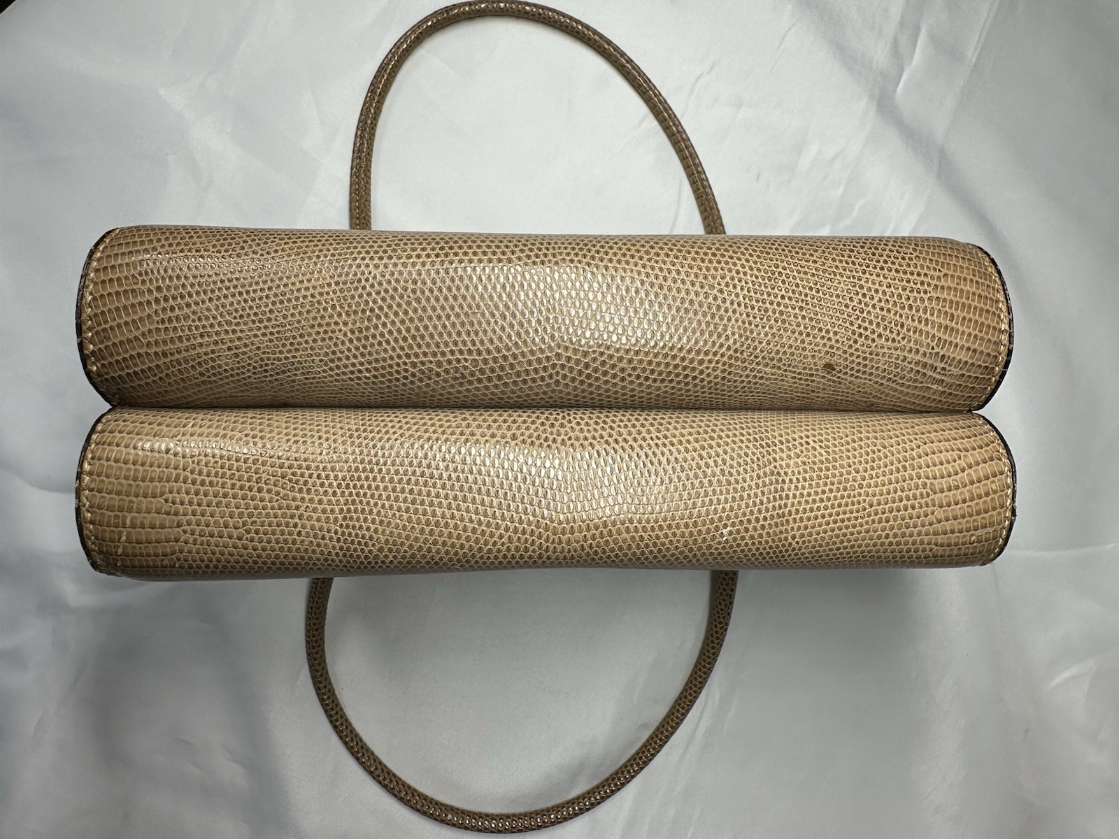 Vantage Judith Leiber Beige Lizard Skin Double Handle Bag Purse
