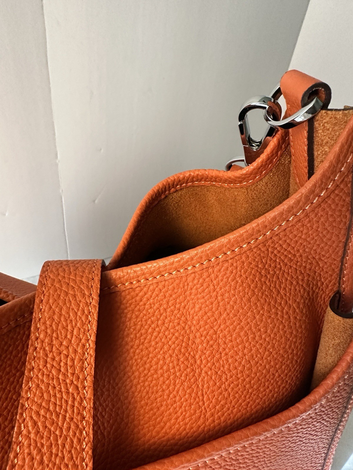 Orange Pebbled Leather Crossbody Shoulder Bag | Adjustable Strap | Evelyne Style
