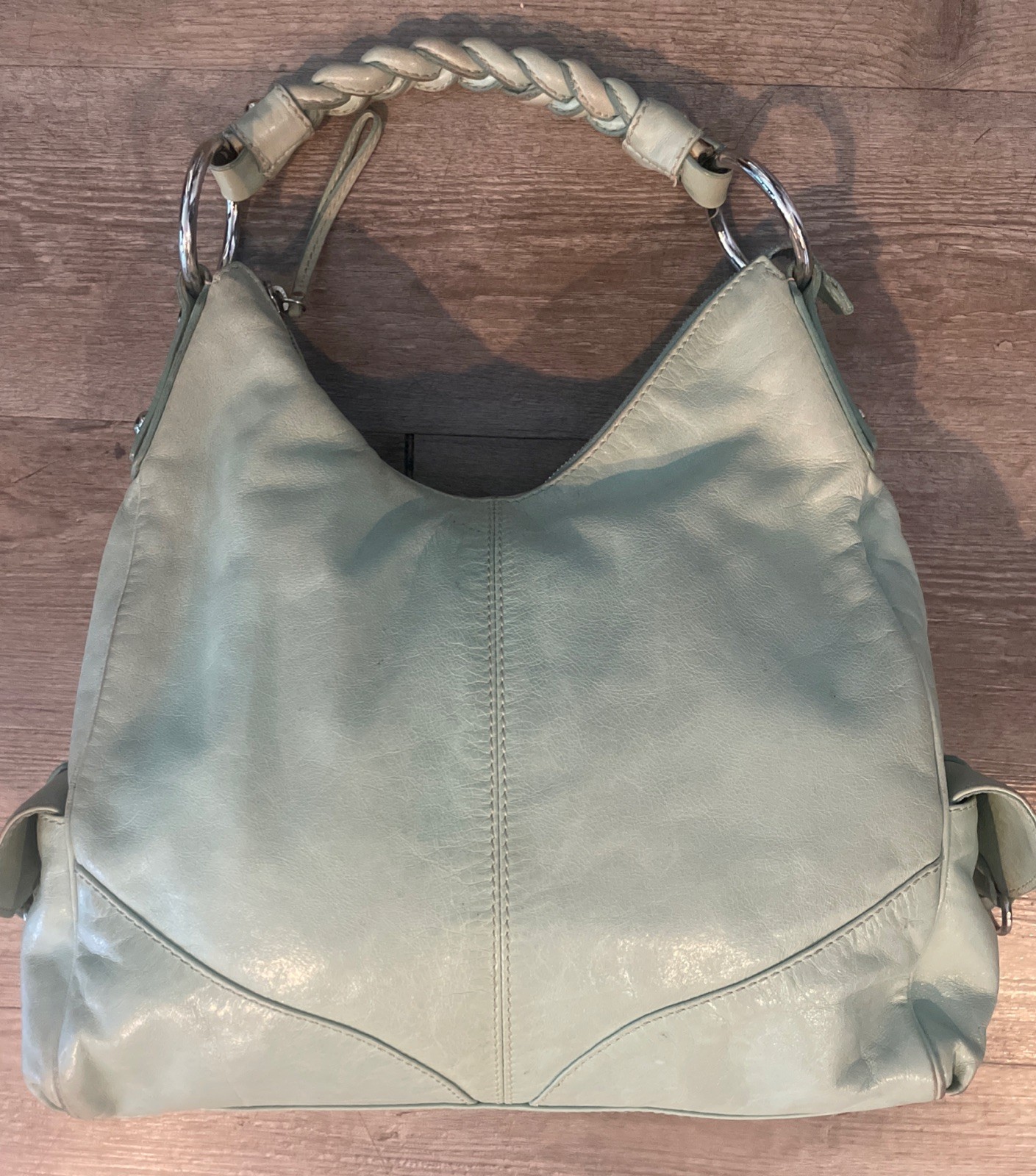 Francesco Biasia Mint Green Leather Purse Totebag w/Silver Hardware 13″ x 15″