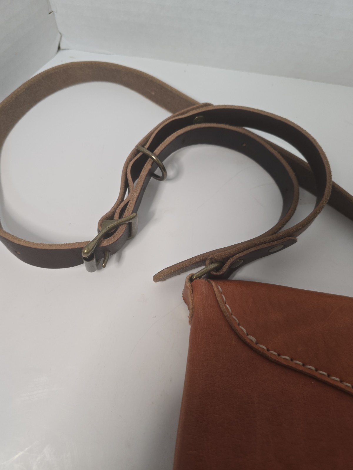 Range Leather Co. Full‑Grain Leather Crossbody Purse Wyoming Made Brown Dust Bag