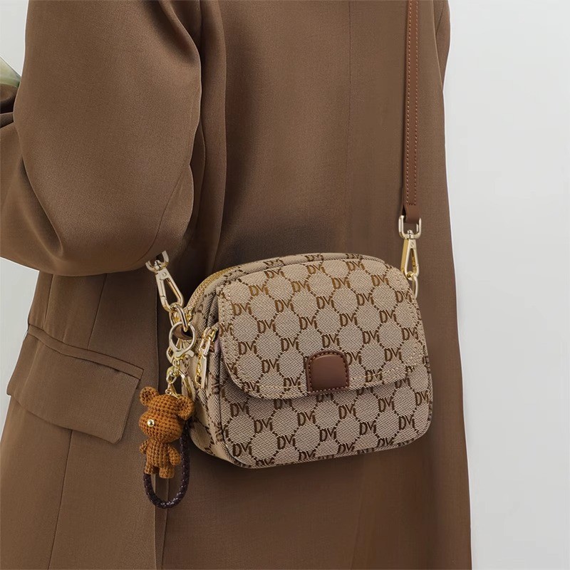 Spring Crossbody Dumpling Bag Medium Brown Grid Texture Satchel for Daily