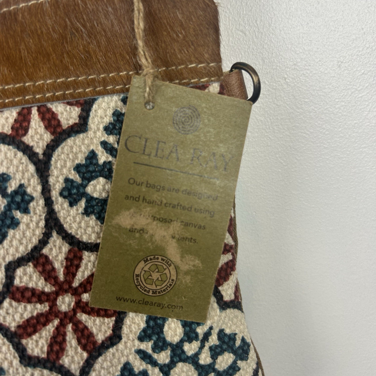 Clea Ray Crossbody Purse Recycled Canvas & Woven Rug & Leather Bag New Gift