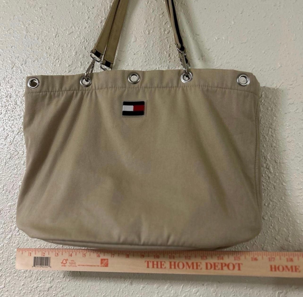 Tommy Hilfiger Vintage Tan Canvas Grommet Tote Bag