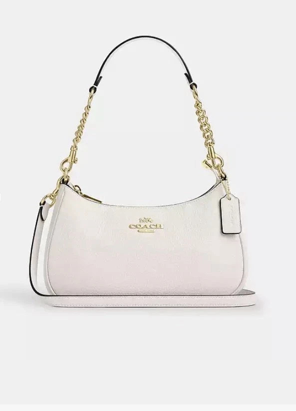 Coach White Small Pebbled Shoulder Bag Gold Hardware Zip Detachable Strap