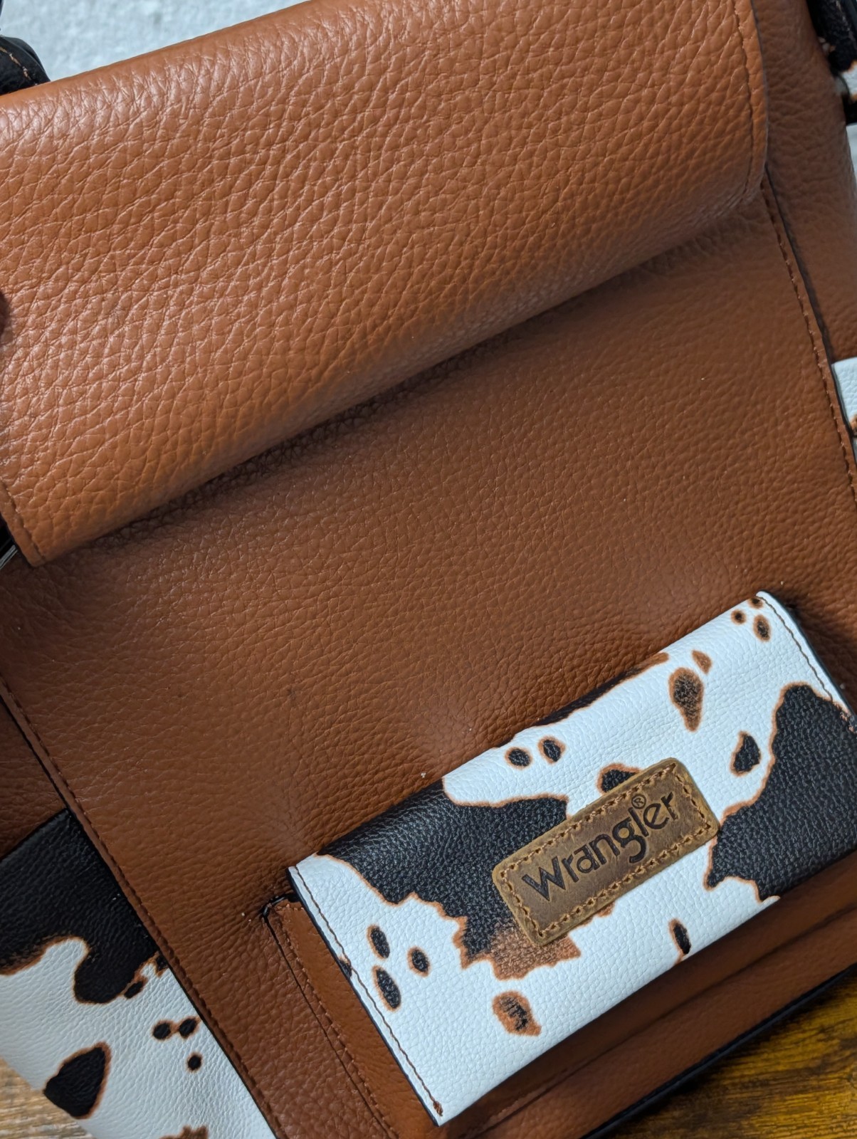 Wrangler Cow Print Convertible Backpack Purse Brown & White Bag NWT Western