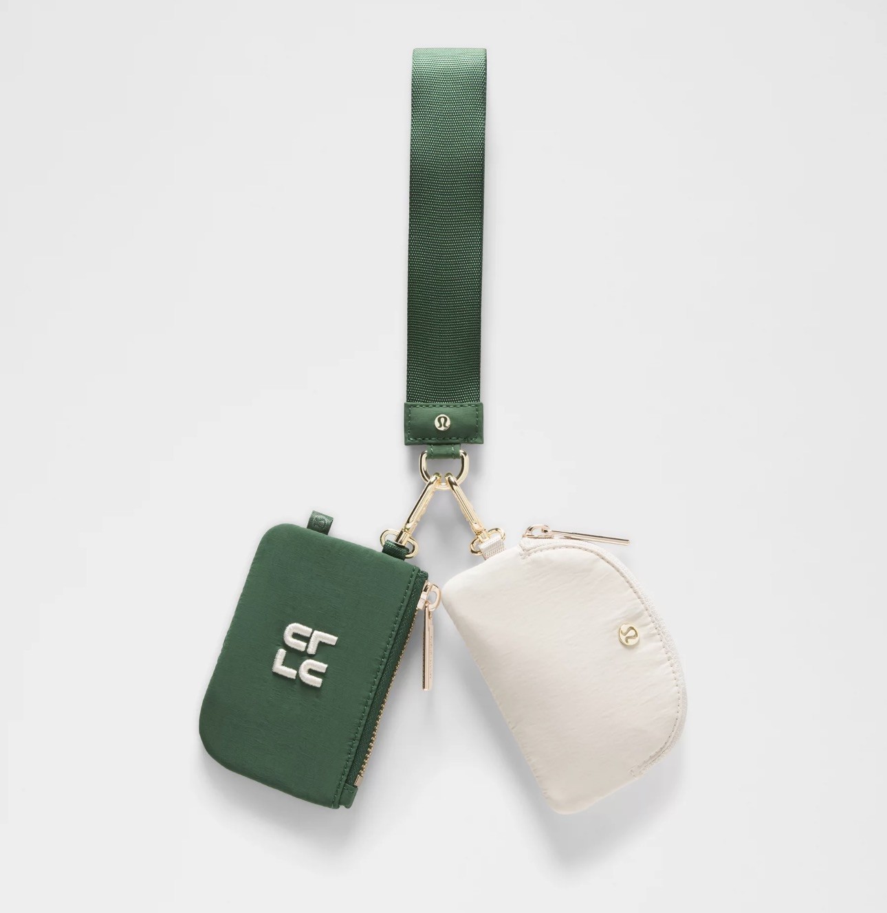 Lululemon Dual Pouch Wristlet Stack Ivy Green/Light Ivory/Gold