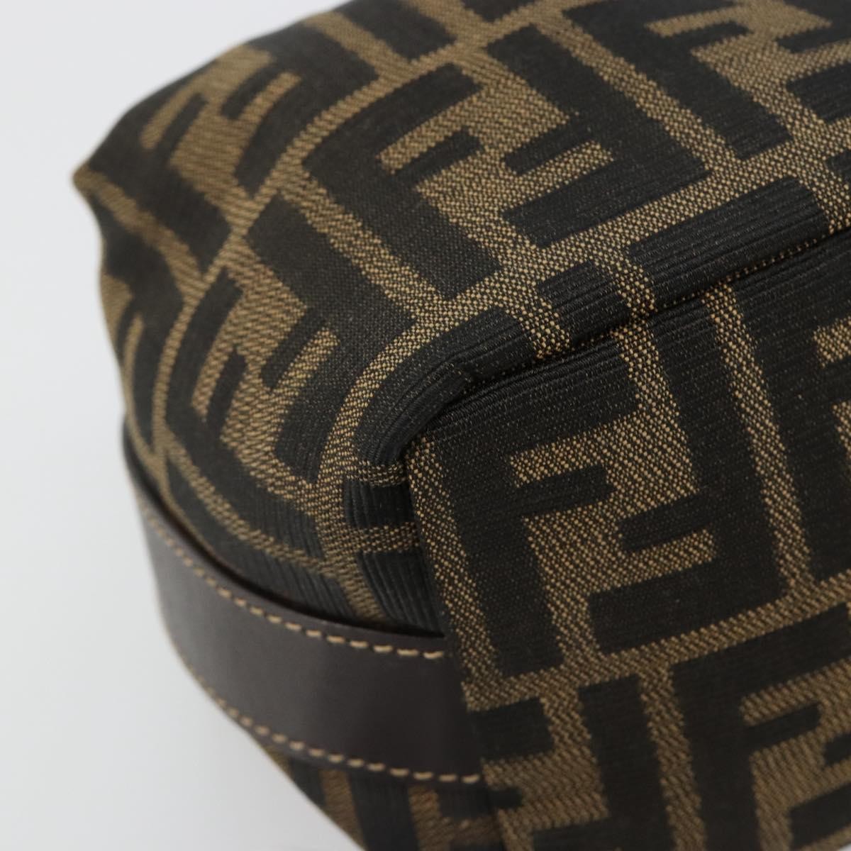 FENDI Zucca Canvas Hand Pouch Black Brown Auth 185167