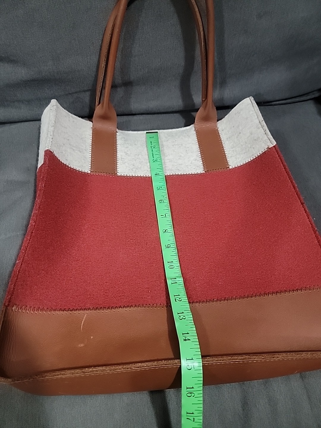 GRAF LANTZ USA MADE GRAY/RED LEATHER+WOOL FELT JAUNT SHOULDER TOTE BAG LL Bean