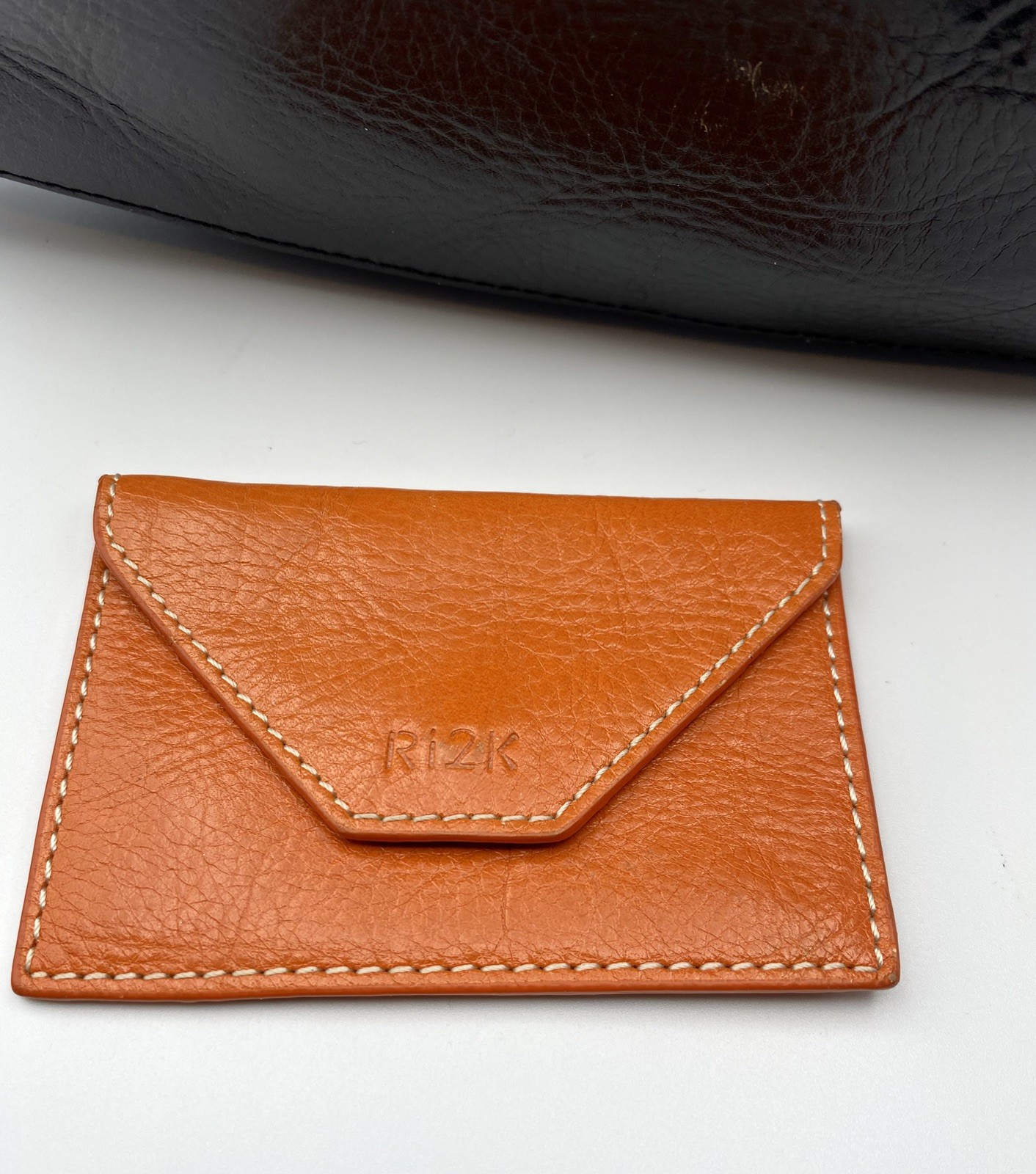 Ri2K Slim Black Leather Purse Orange Lining John Richmond Vintage