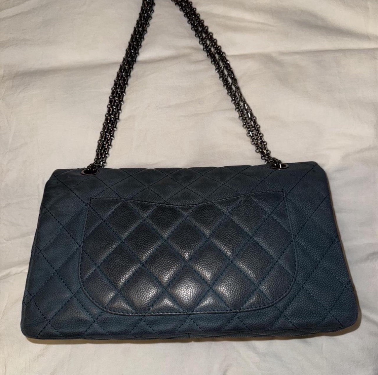CHANEL Reissue Blue Medium Shoulder Bag Chain Strap Turn Lock Silver Hardware