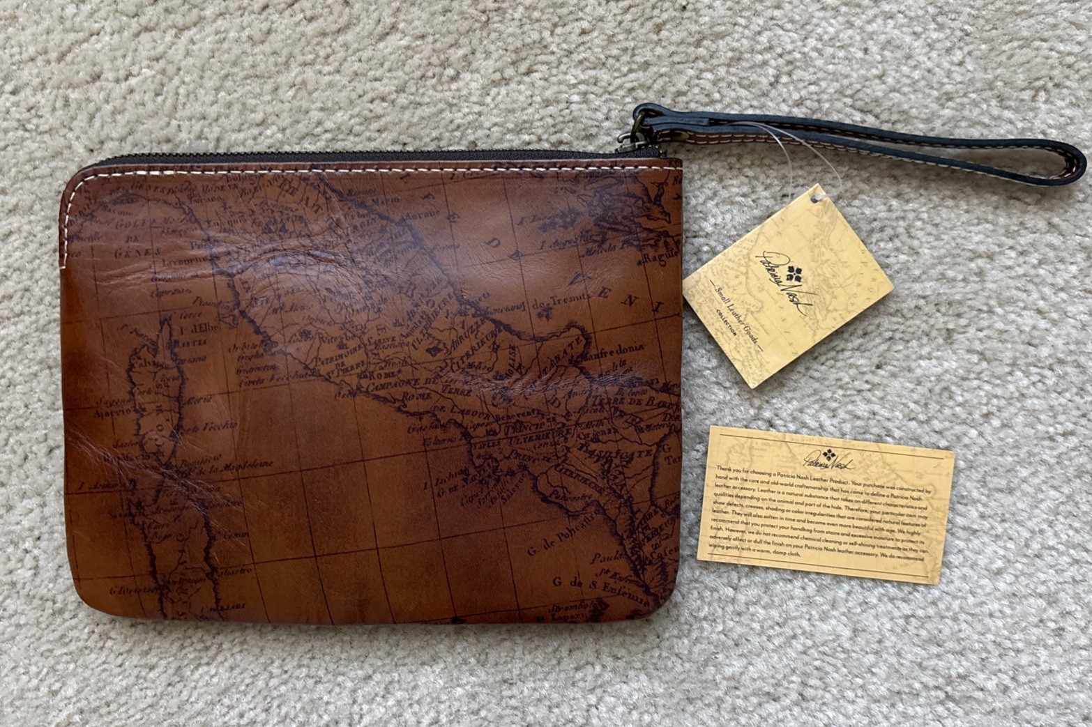 Patricia Nash Cassini Leather Wristlet Clutch Signature Map Print
