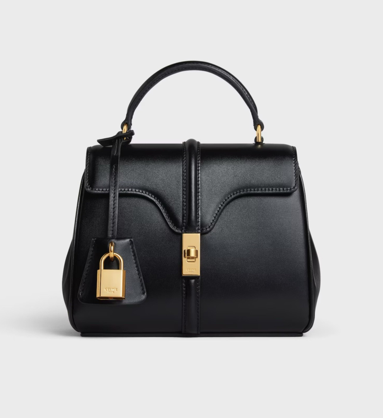 NWT Celine Mini 16 in Satinated Calfskin Black With Gold