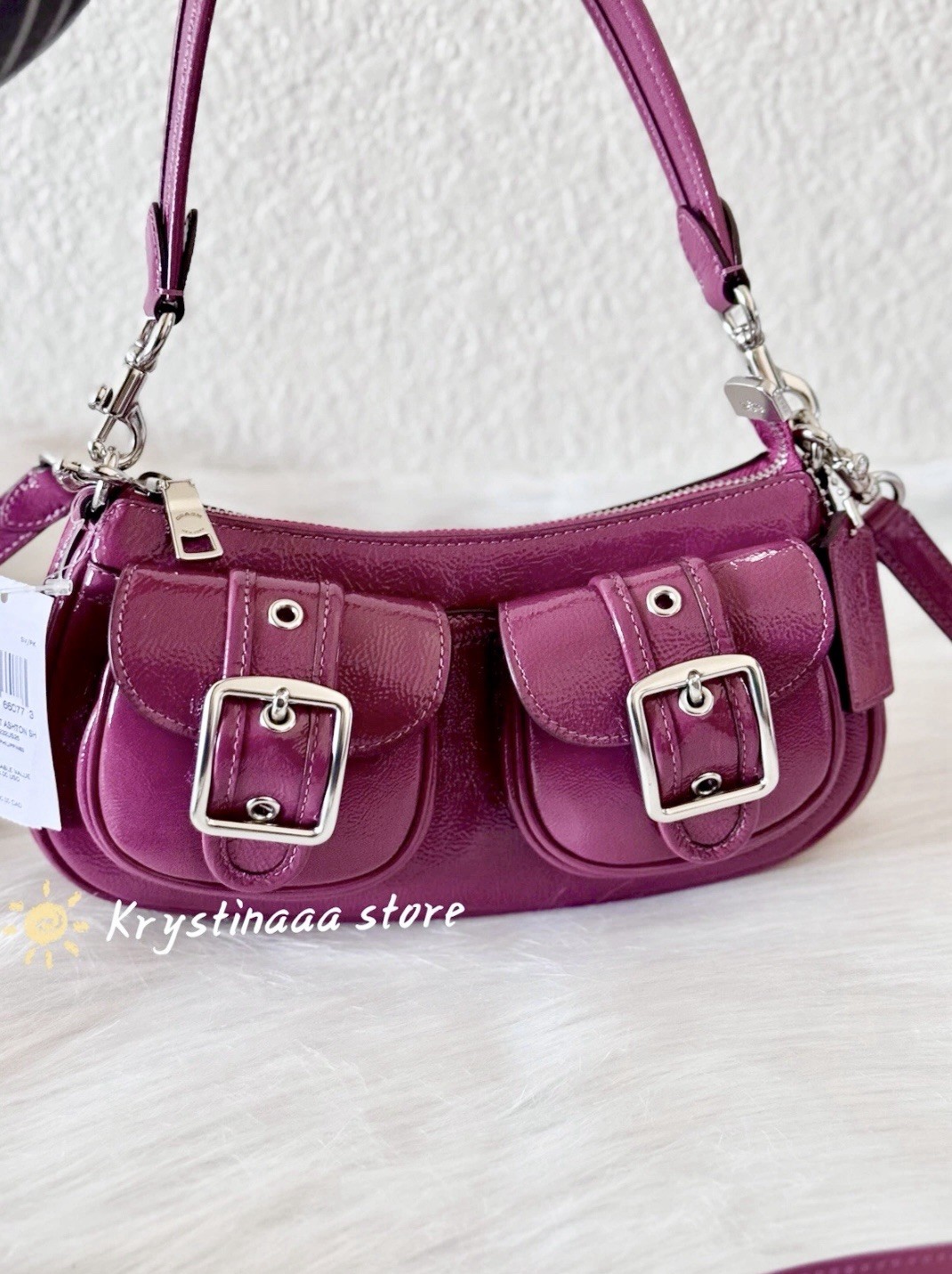 NWT Coach Ashton Baguette Bag Patent Leather CV943 Silver/Pink Fast Shipping