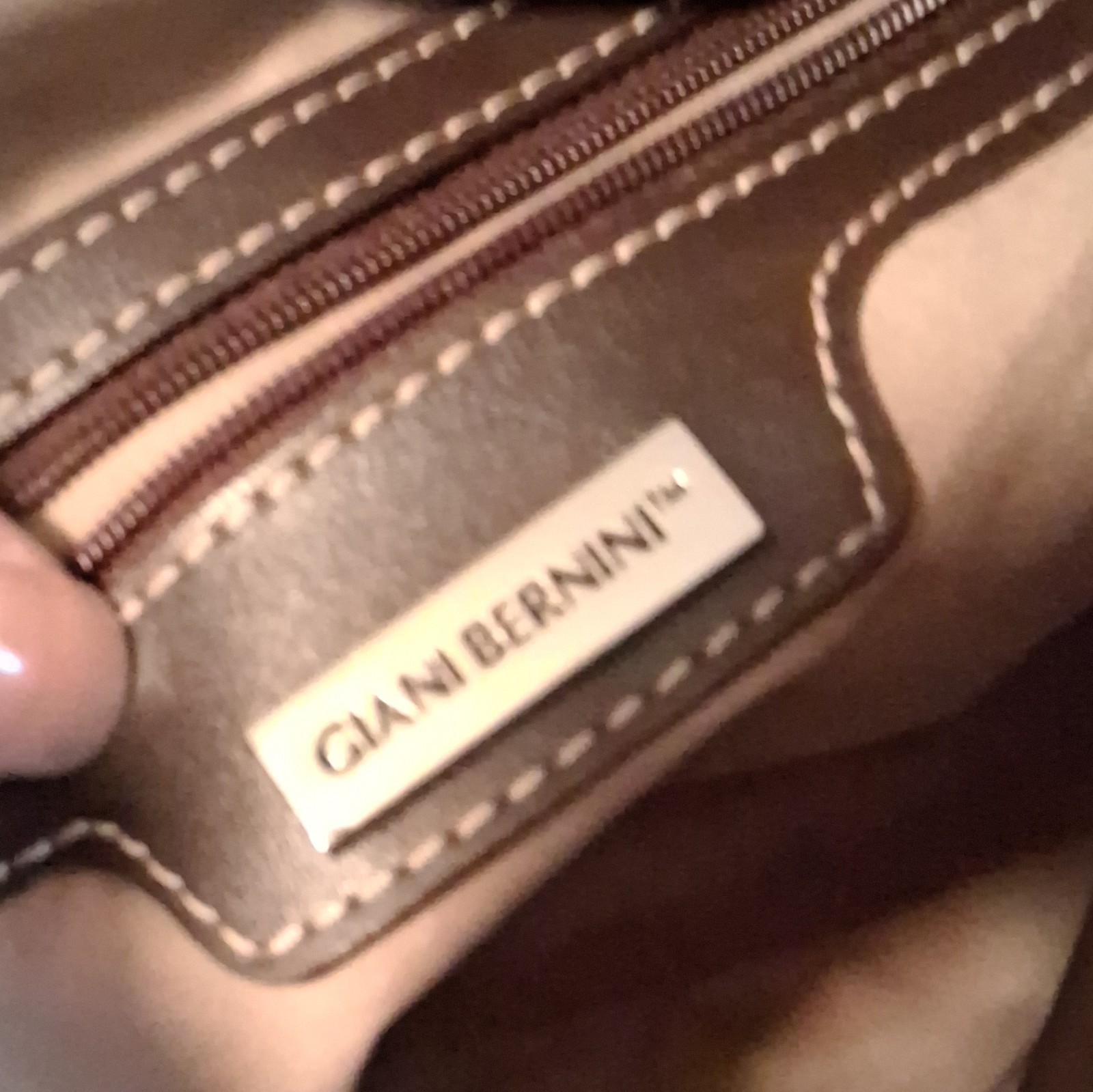 Giani Bernini Brown Beige Monogram Shoulder Bag Zip Lined Pockets w/ Pouch
