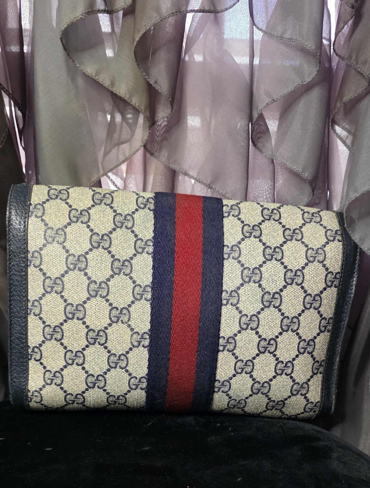 Gucci Vintage GG Web Clutch Blue Canvas