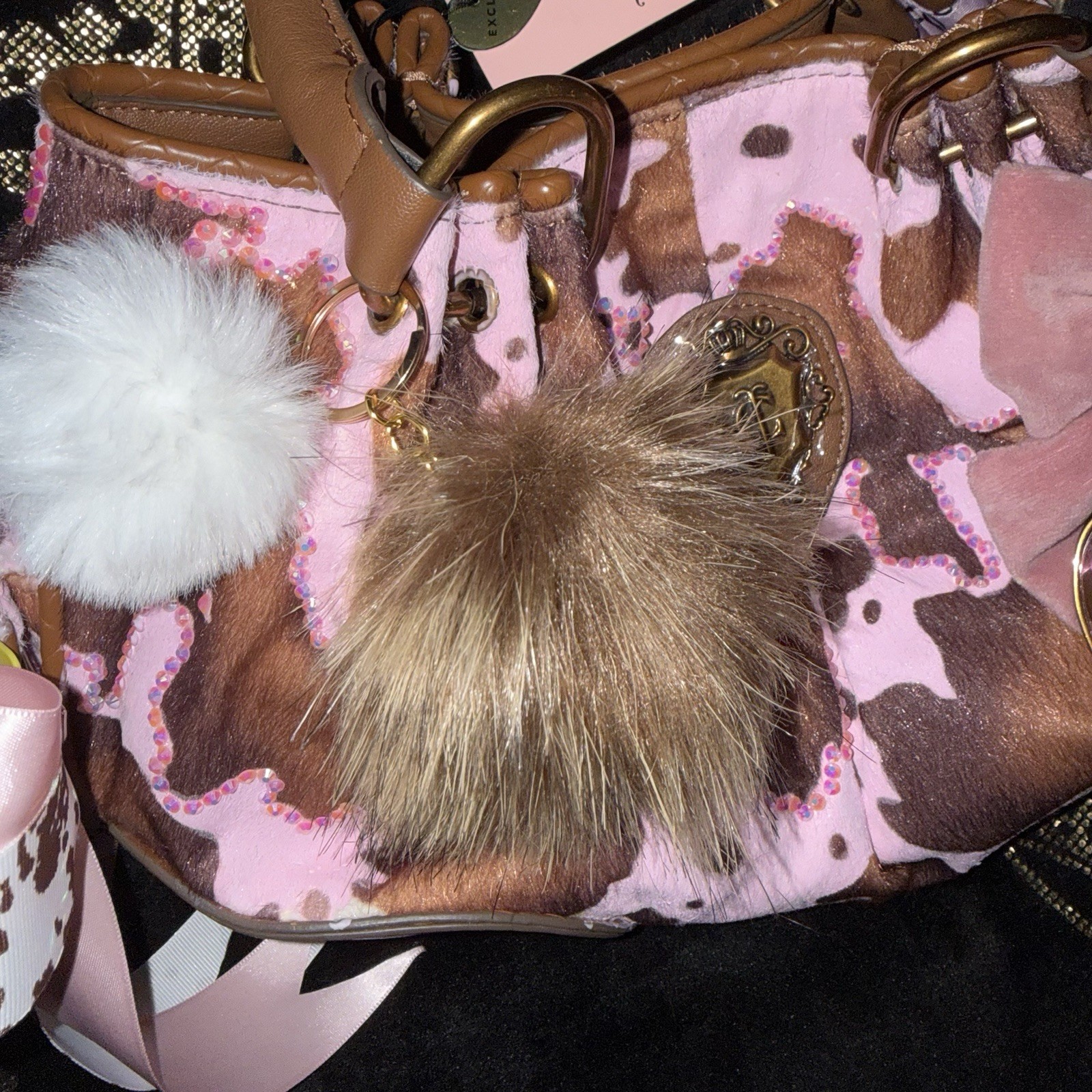 NWT Custom Juicy Couture Pink Tan Drip Juicy Romance Cow Satchel Shoulder Bag