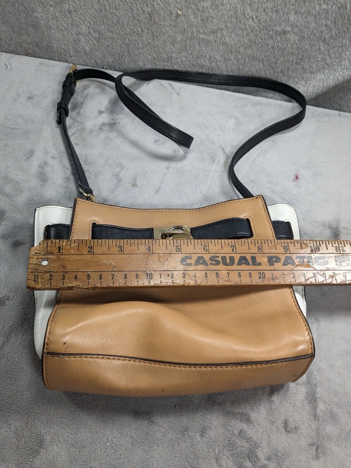 Michael Kors Tan & White Travel Purse MK LOGO Leather Small Top Zip Shoulder Bag