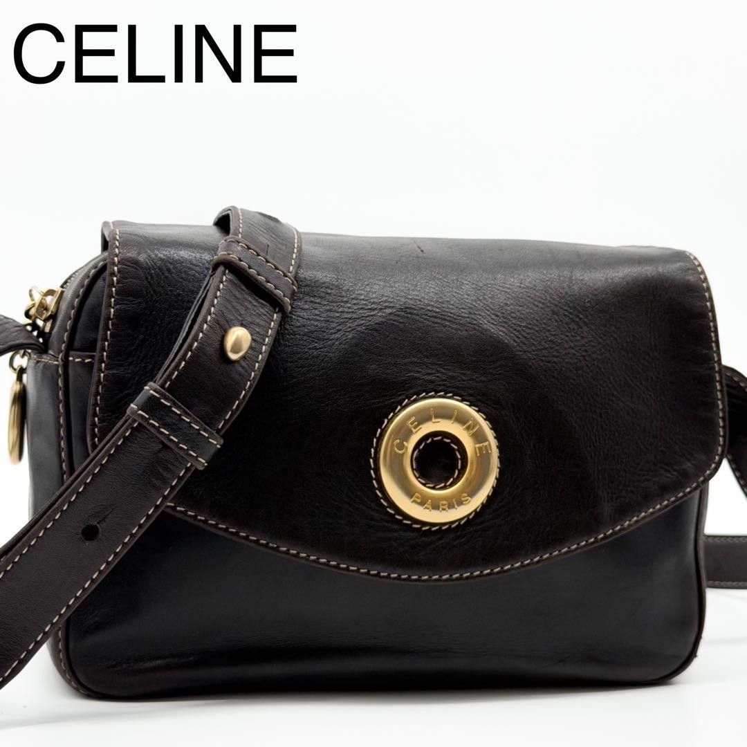 CELINE M94 Vintage Brown Leather Circle Shoulder Bag Women’s Crossbody